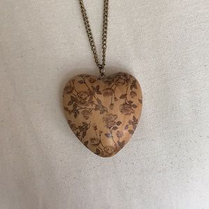 Wooden heart necklace w/ painted roses